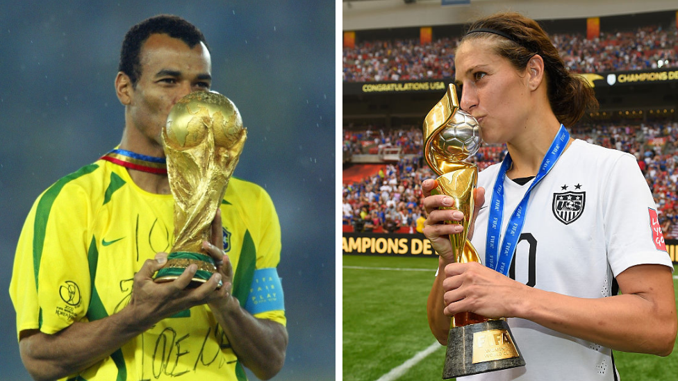 Brazil captain Cafu in 2002 and US captain Lloyd in 2015