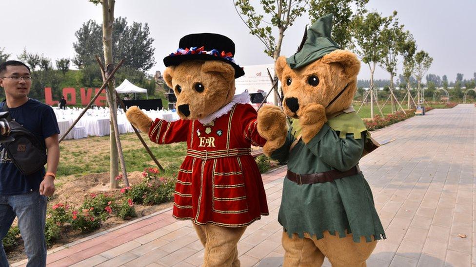 Two bears - one dressed as Robin Hood