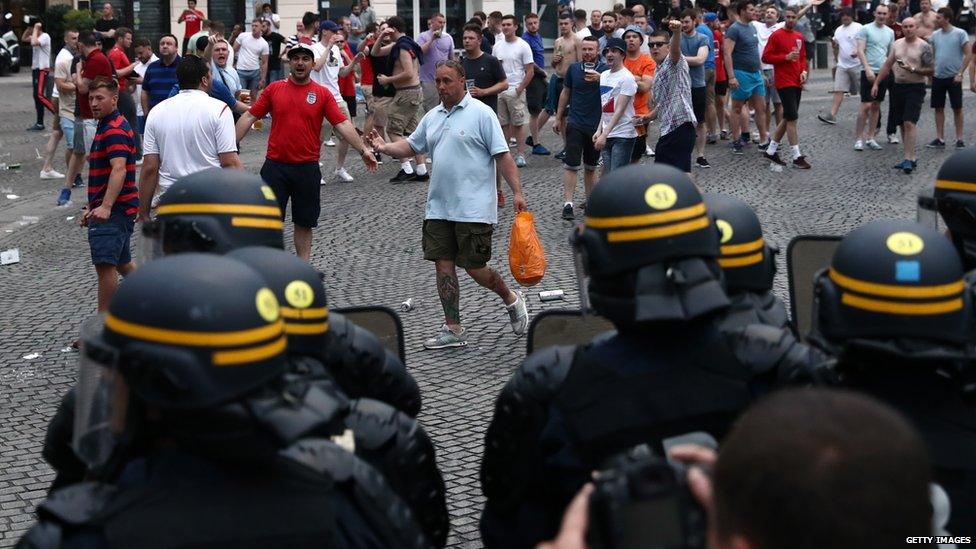 A group of England fans in Marseille have had tear gas used on them by French police for a second night running.