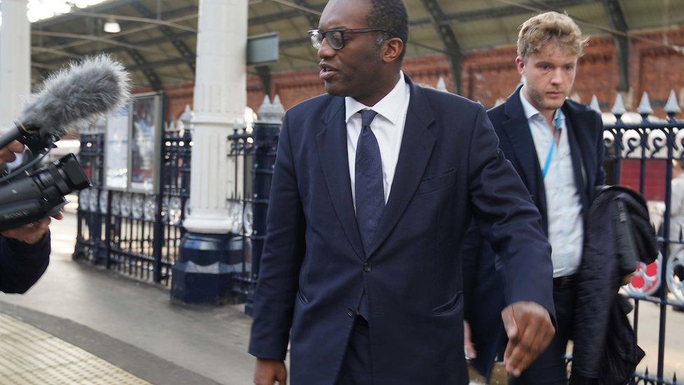 Chancellor Kwasi Kwarteng arrives at Darlington station