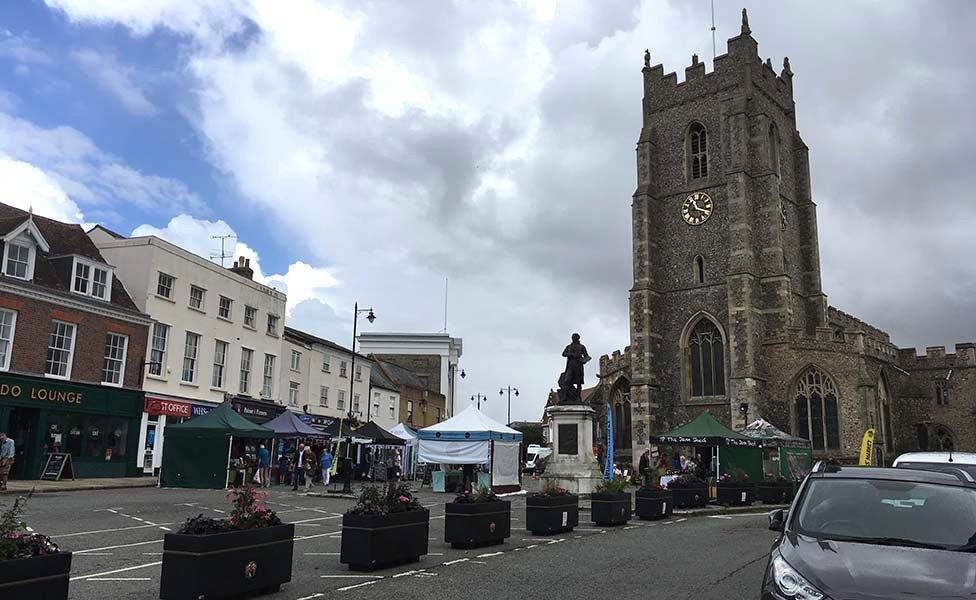 Sudbury's Market Hill showing the market and church