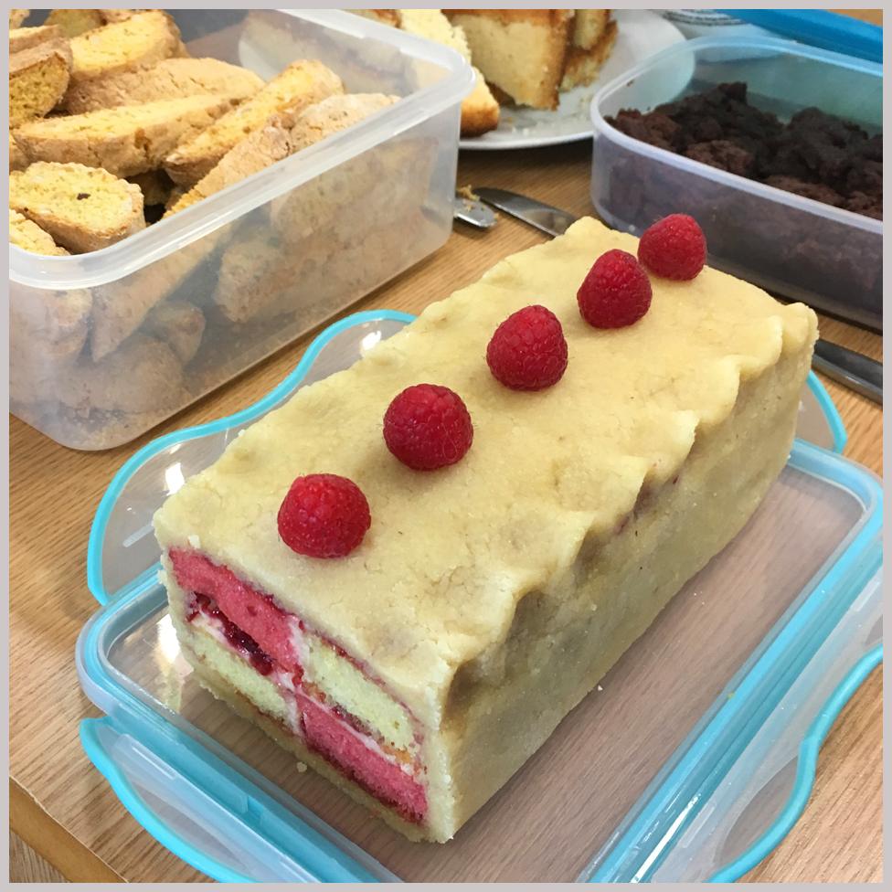 A raspberry and lemon Battenberg