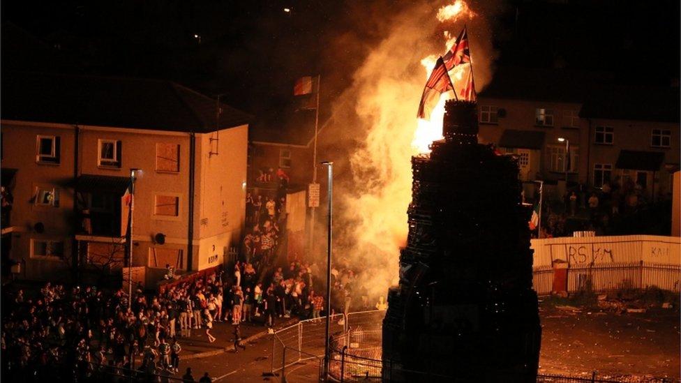 A giant bonfire in the Bogside area of Derry