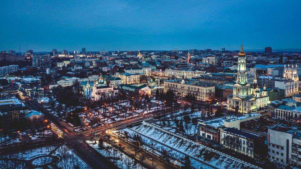 Evening in the centre of Kharkiv