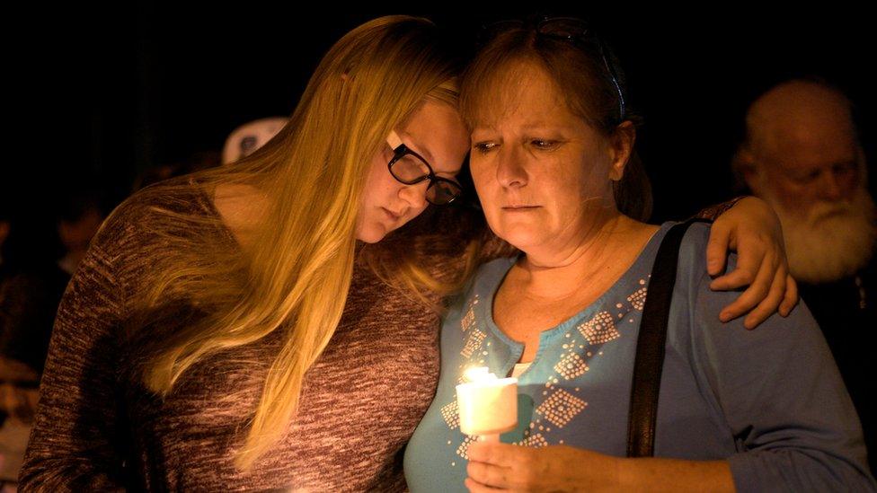 A candlelight vigil is observed on November 5, 2017 in Sutherland Springs, Texas