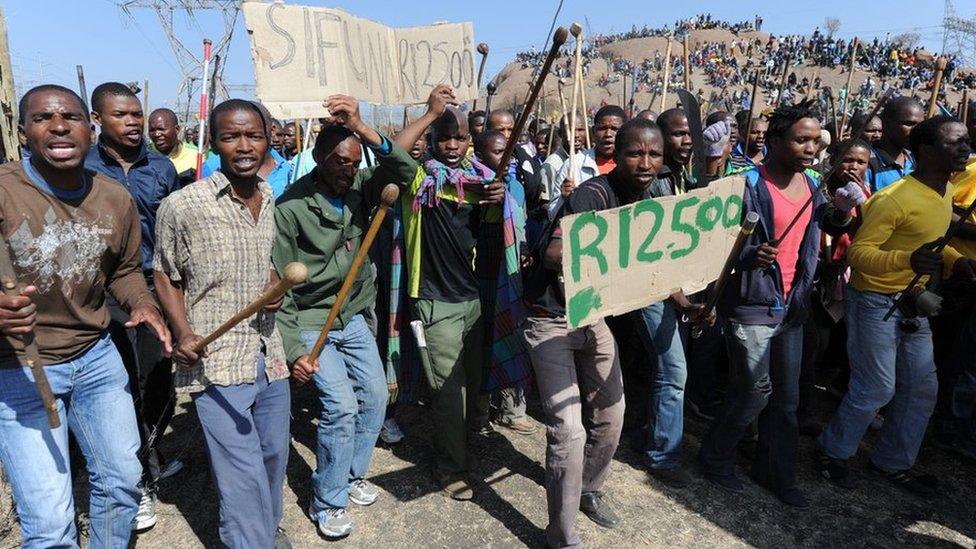 Miners demonstrate over pay at South Africa's Marikana mine