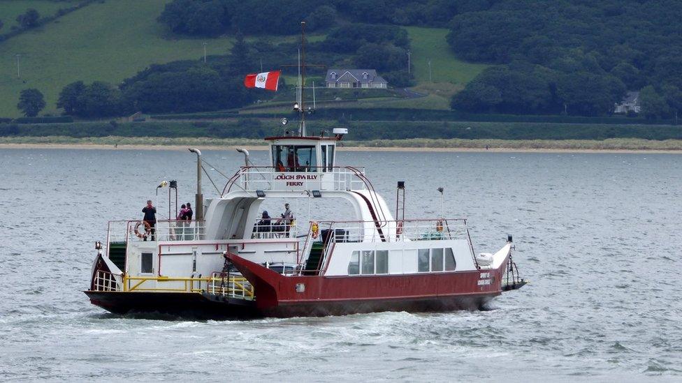 Rathmullan ferry flying Peru flag