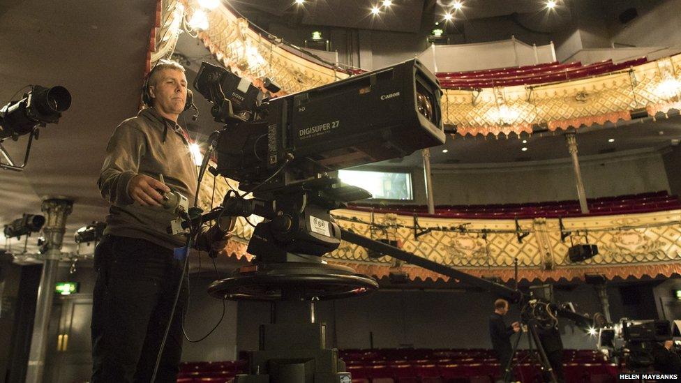 A camera operator filming for NT Live