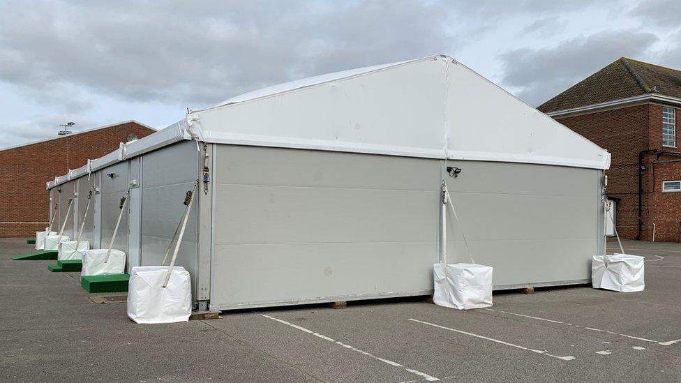 A temporary classroom on the playground at Claydon High School