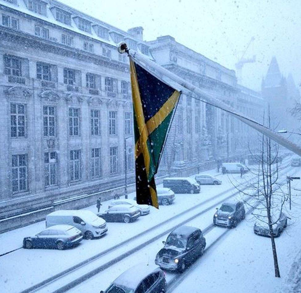 The streets outside the Jamaican High Commission covered in snow