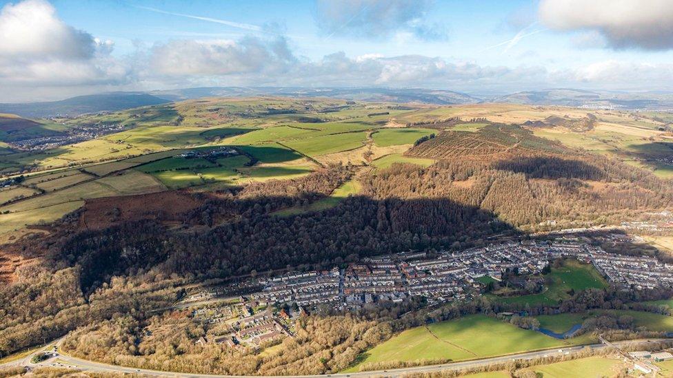 Aerial of Twyn Hywel wind farm