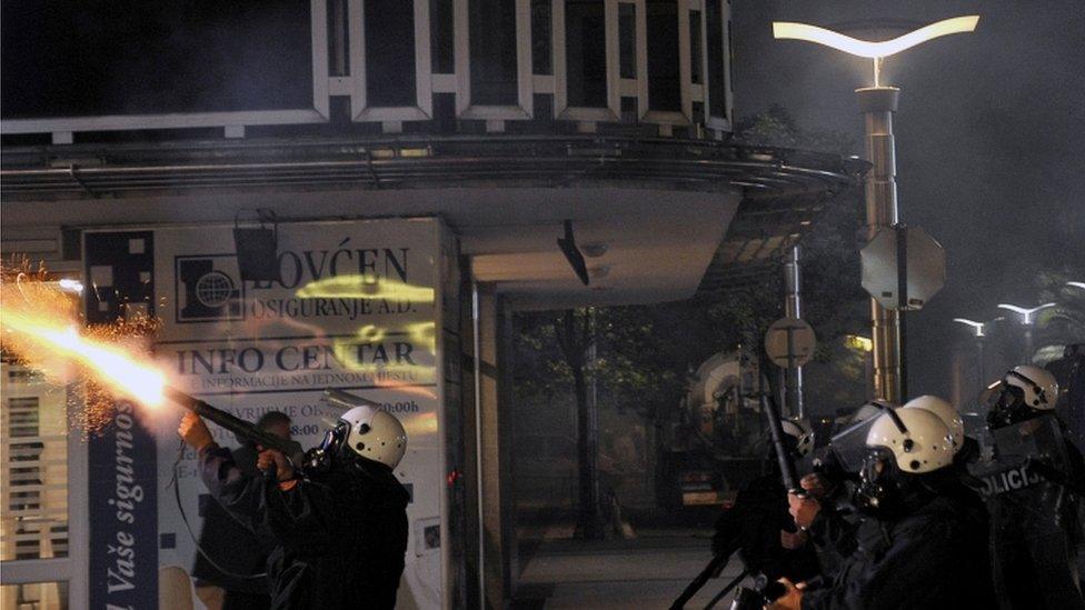 Police fire tear gas at anti-government protesters, Podgorica, 24 October 2015