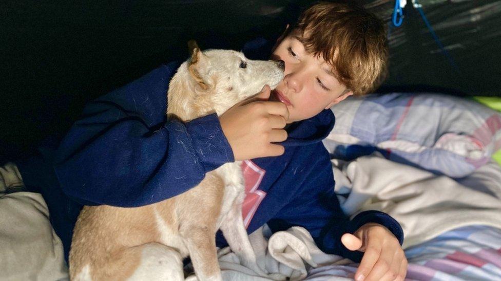 Ashley with his elderly Jack Russell