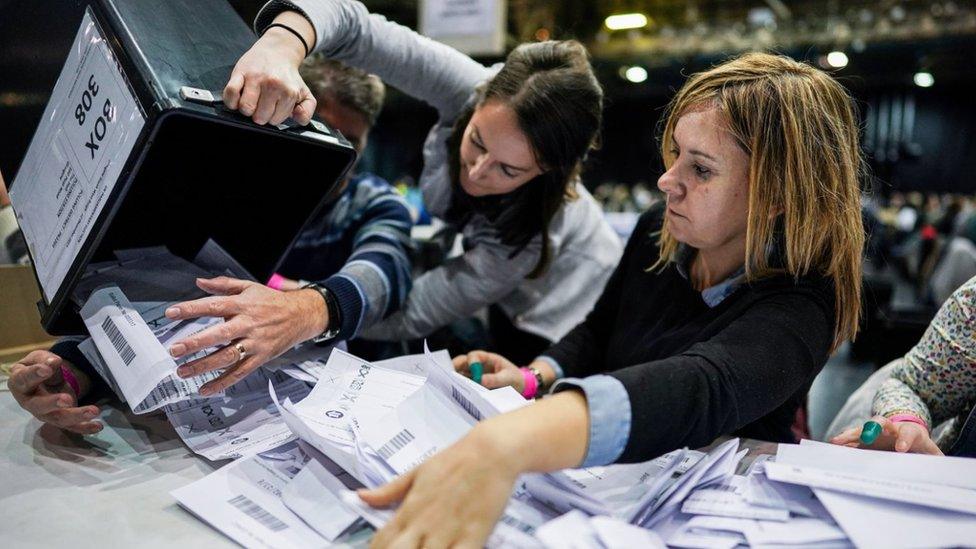 Ballot boxes being emptied in Glasgow