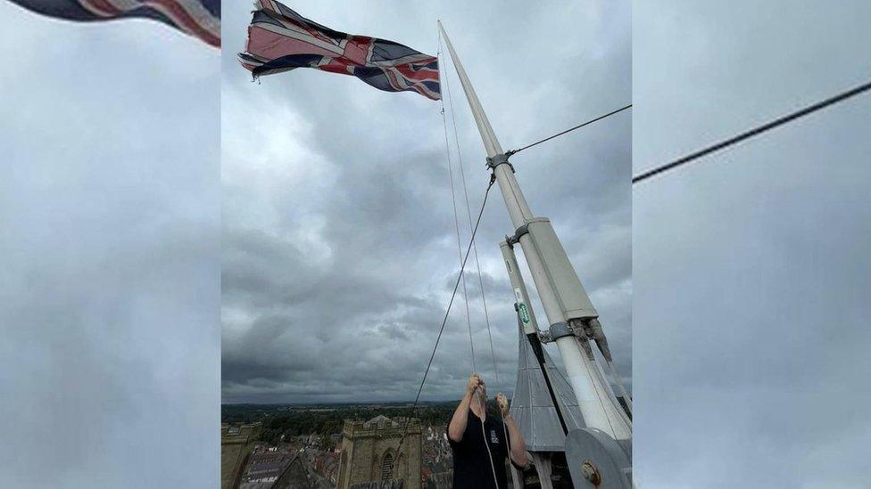 Ripon Cathedral flag at half mast