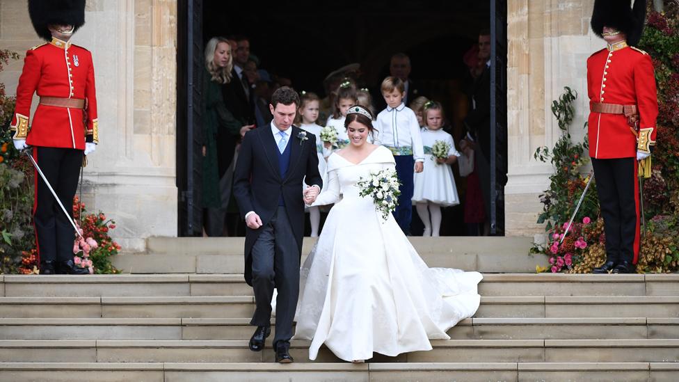 Princess Eugenie and Jack Brooksbank at St George's Chapel in Windsor Castle, Windsor, Britain,