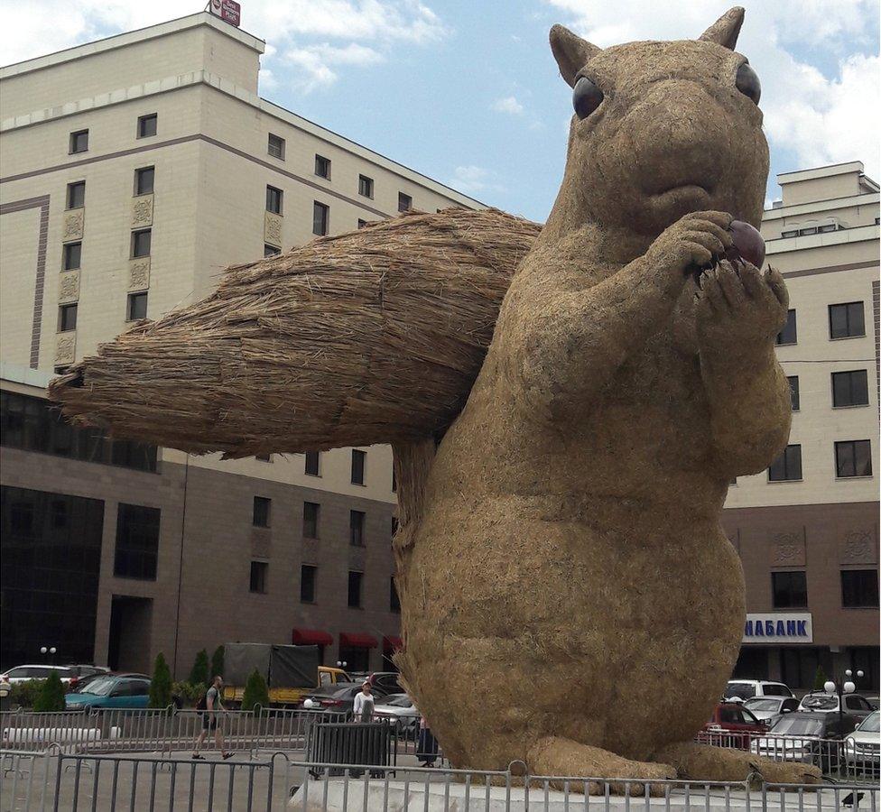 The giant squirrel installation in the city of Almaty, Kazakhstan