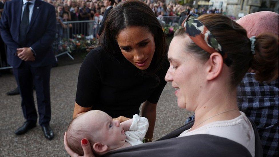 The Duchess of Sussex spent time speaking to those in the crowd.