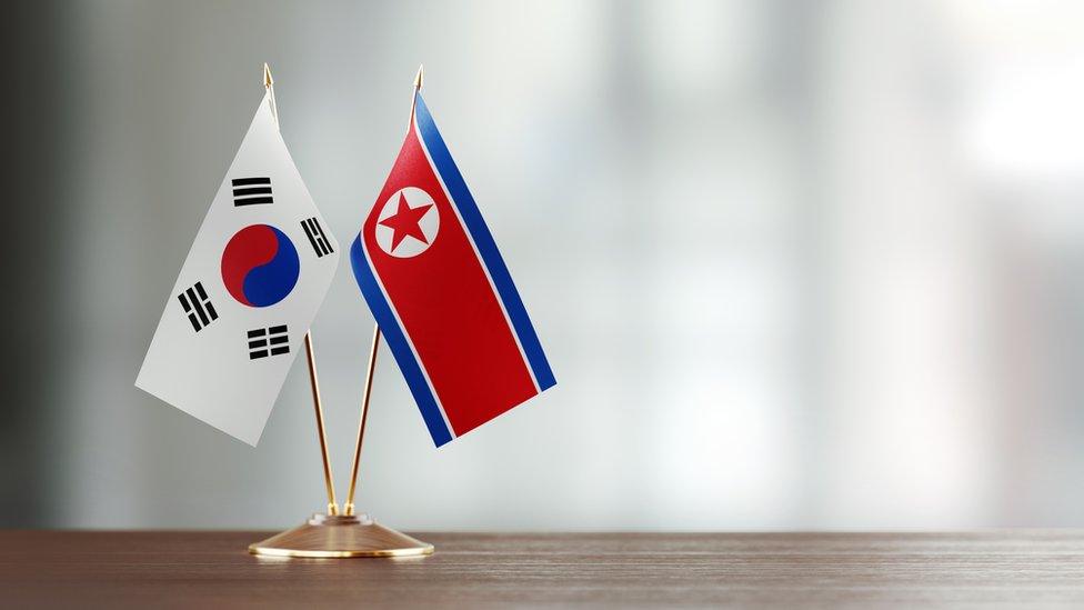 South Korea and North Korea flags