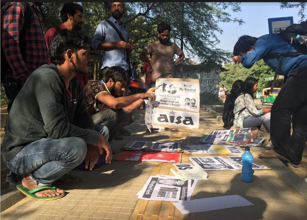 Students preparing for a protest march