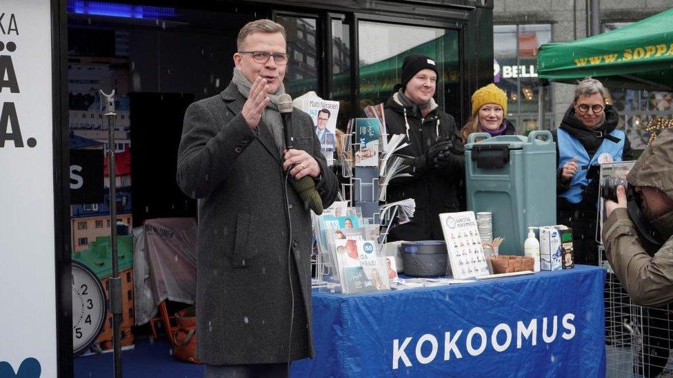 Petteri Orpo, Leader of the National Coalition Party of Finland, speaks during a campaign rally in Helsinki, Finland March 22, 2023.