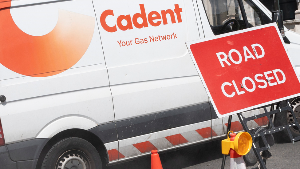 Cadent Gas van and a road closed sign