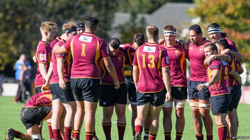 rugby players on the pitch