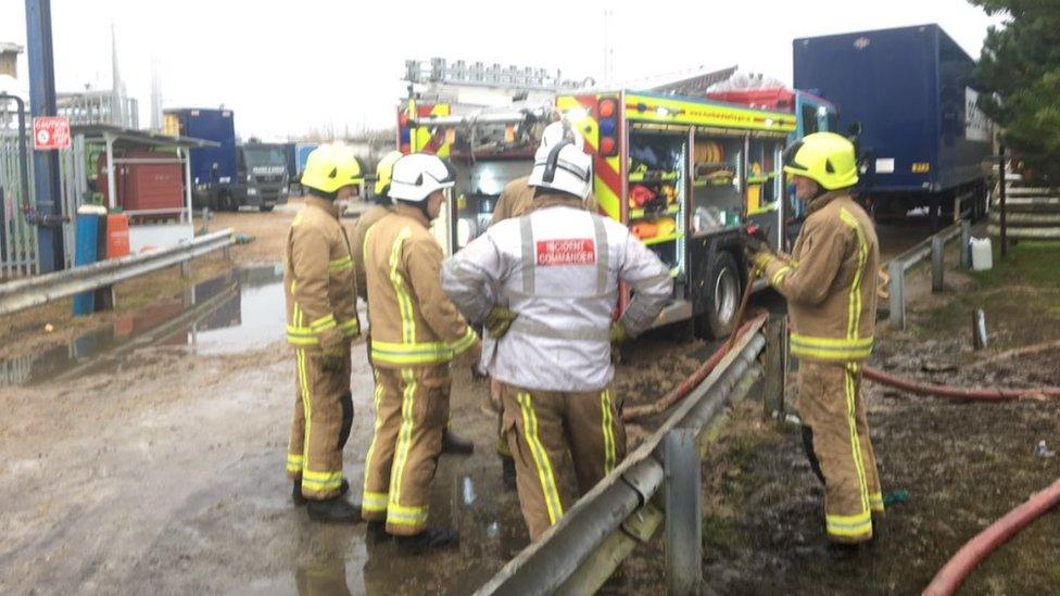 Fire crews at the recycling plant in North Cave