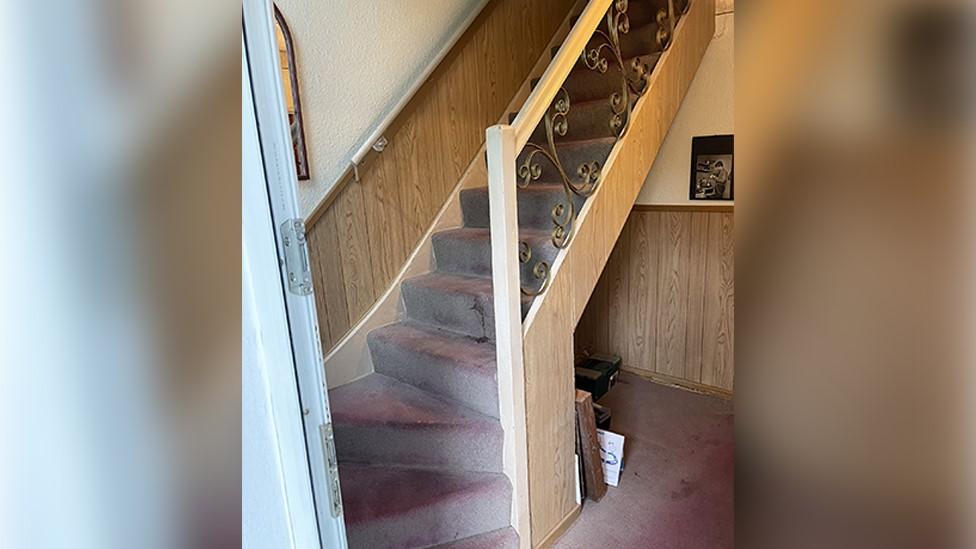 Inside stairway of house which belonged to John Lennon's mother