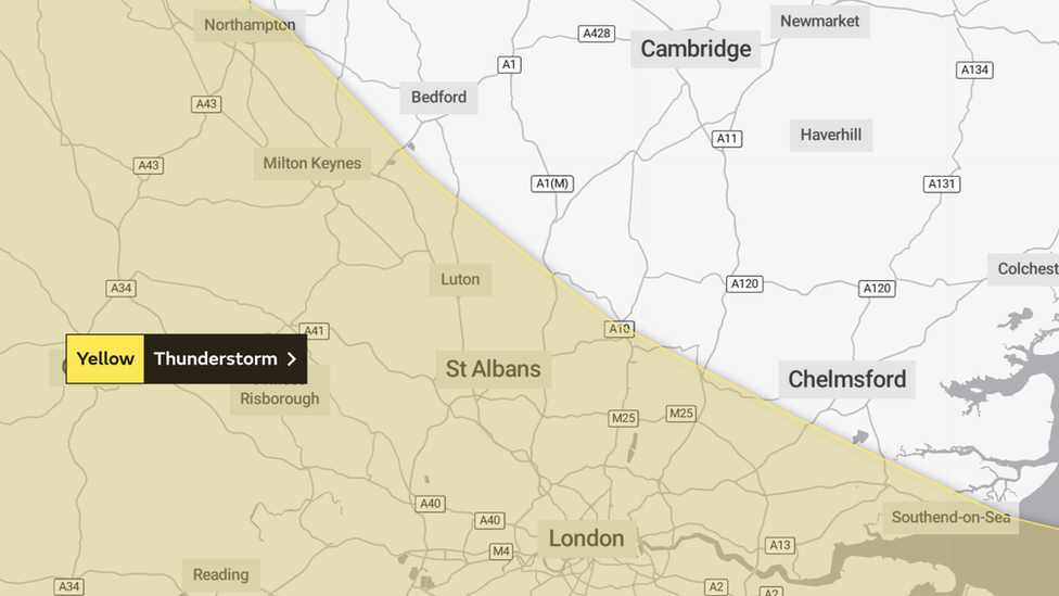 Yellow warning weather map