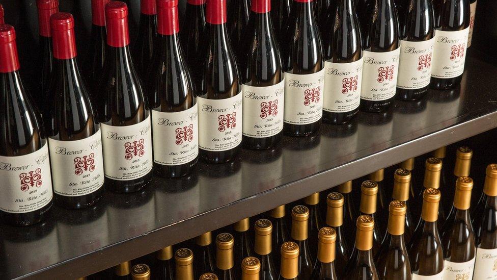 A shelf of wine at the Brewer-Clifton tasting room is viewed on September 29, 2018, in Los Olivos, California.