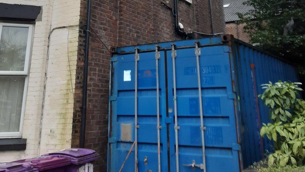 A shipping container at a property in Belmont Drive, Kensington