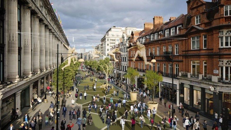 visualisation of what Oxford Street in London could look like after the western section has been pedestrianised