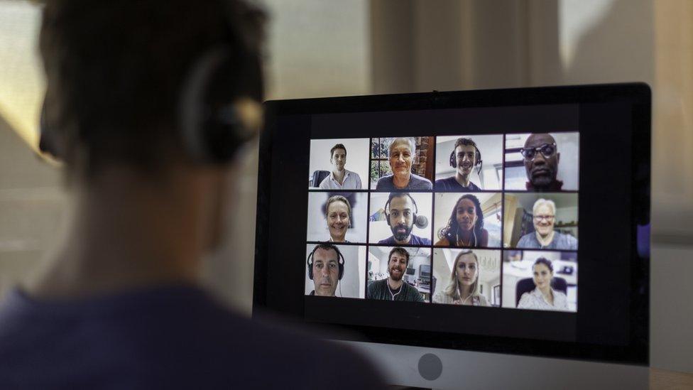 Worker in a zoom meeting