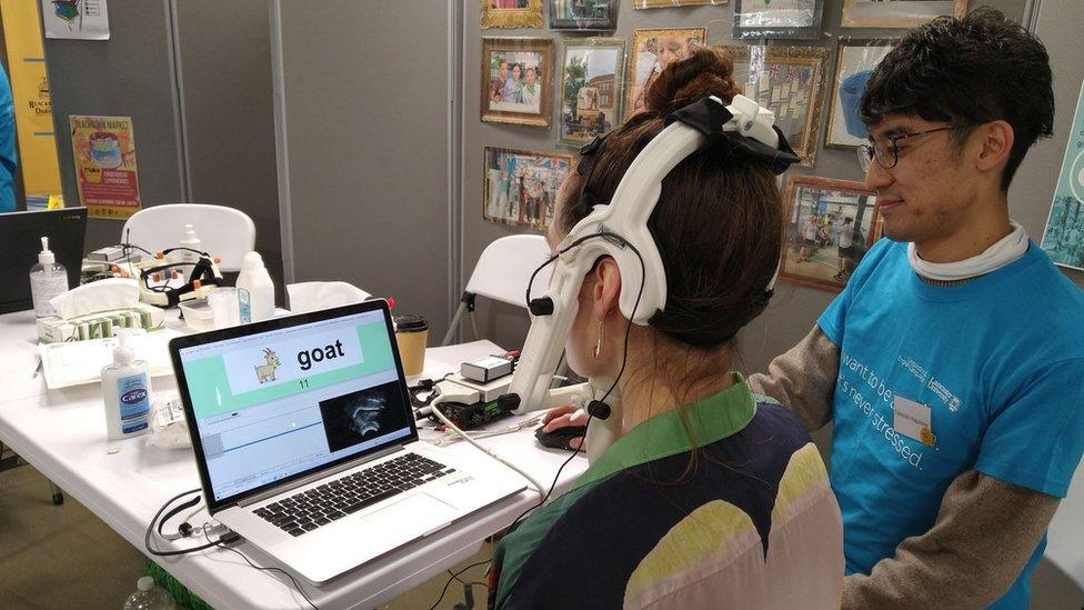 Researcher at Lancaster University recording volunteer reading the word goat