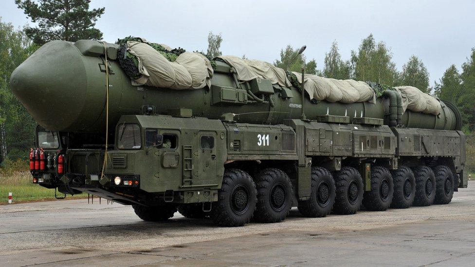 A Russian RS-24 Yars thermonuclear intercontinental ballistic missile launcher rolls at a strategic missile forces base near the town of Teykovo, some 200 km northeast of Moscow (file pic 2011)