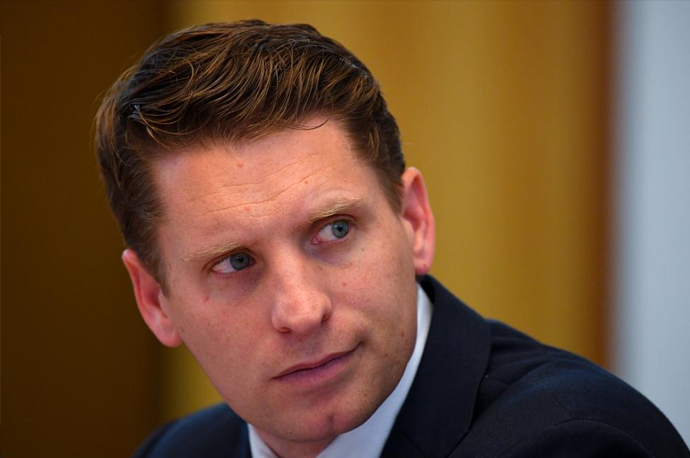 Andrew Hastie reacts during a hearing of the Parliamentary Joint Committee on Intelligence and Security at Parliament House in Canberra, 31 July, 2019.