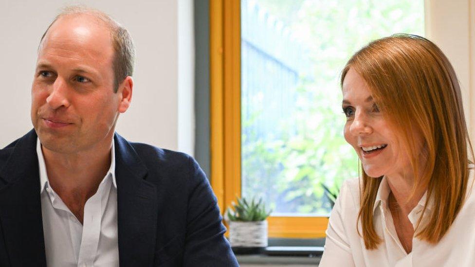 NEWPORT, WALES - JUNE 26: Prince William, Prince of Wales and Geri Halliwell at Maindee Primary School on June 26, Newport