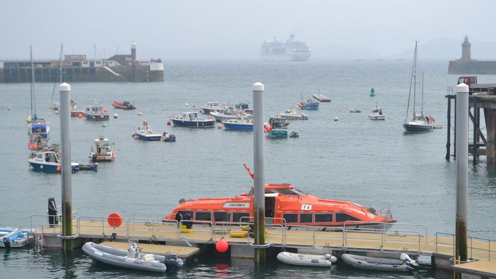 Cruise ship docked outside Guernsey harbour