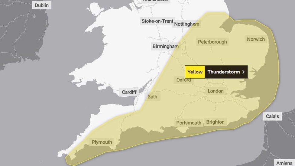 Met Office yellow weather warning map