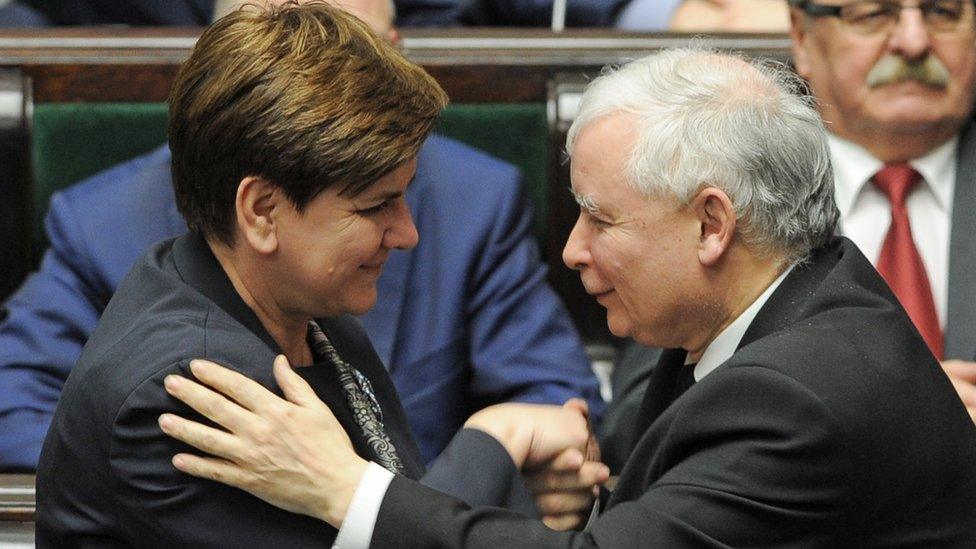 Prime Minister Beata Szydlo withn Jaroslaw Kaczynski in parliament on 22 Dec 2015