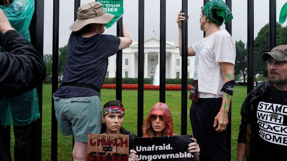 Pro-abortion protesters take part in Womens March in Washington DC