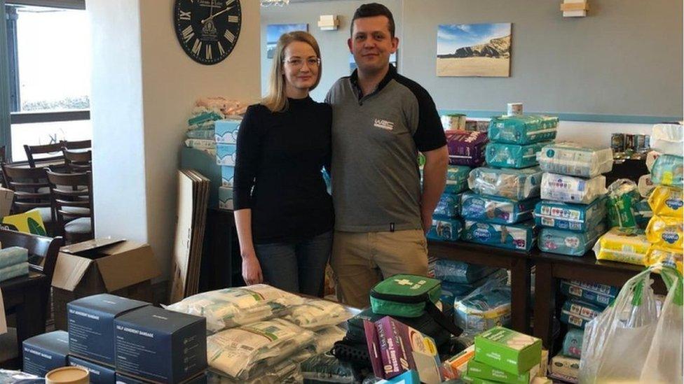 Jolanta and Tomasz Palonka with donations