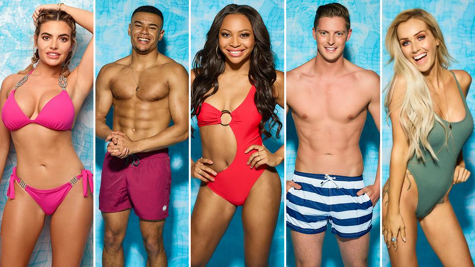 Love Island contestants Megan, Wes, Samira, Alex and Laura