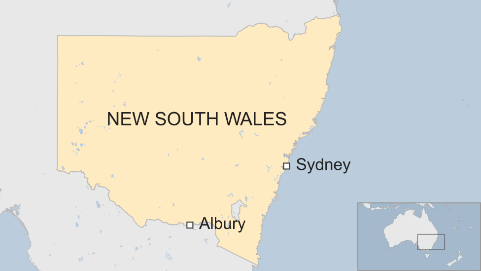 A map of Australia showing Sydney and Albury