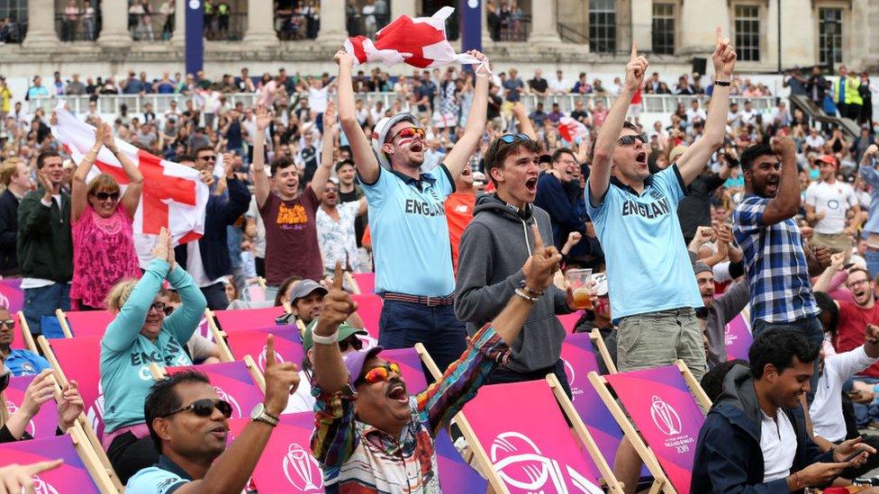 Cricket fans at Trafalgar Square