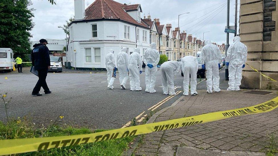 Police forensic operation taking place in Brislington with officers in white forensic suits