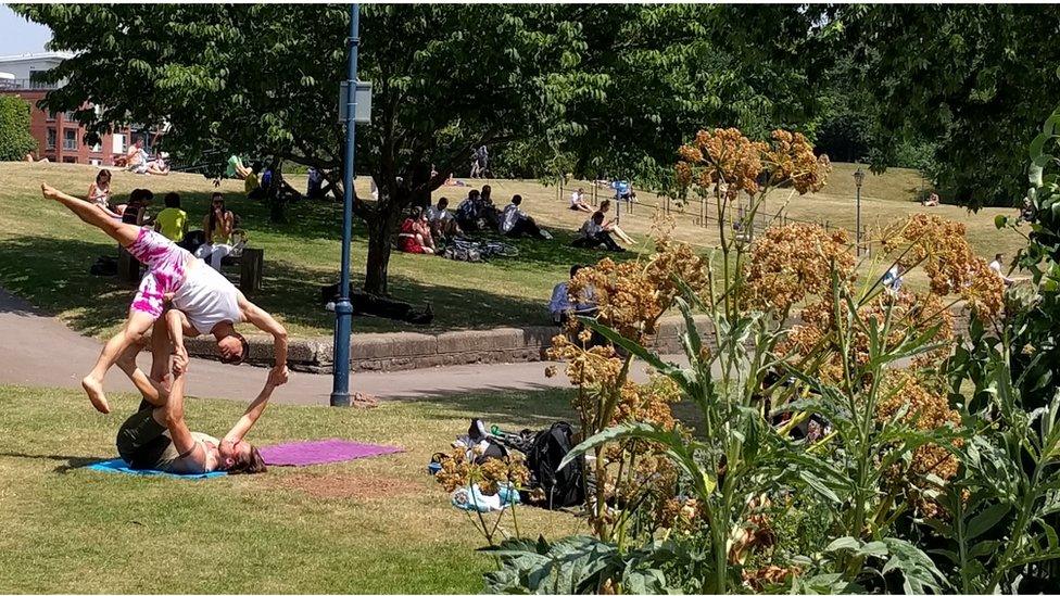 Acrobats in Castle Park Bristol