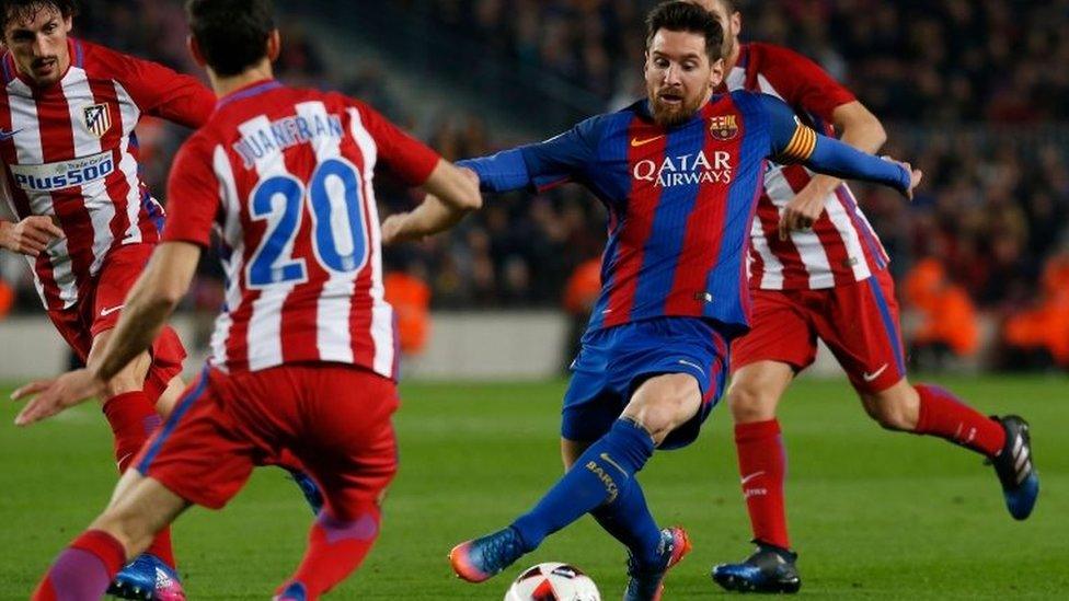 FC Barcelona player Lionel Messy (2nd right) in a match against Atletico Madrid. Photo: 7 February 2017