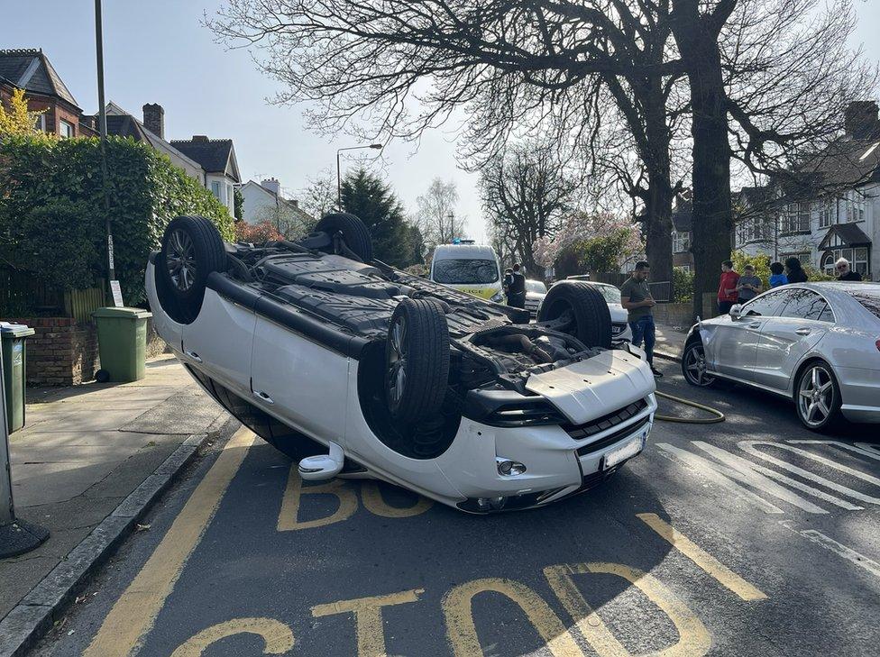 Flipped car